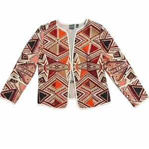 New York & Company Jacket Western Abstract Quilted Geometric Blazer - Sz M EUC